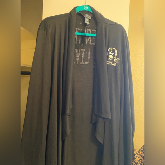 NEW w/ Tags, Torrid Long Cardigan. Black size 5. Cute Tombstone on the front. - Picture 2 of 4